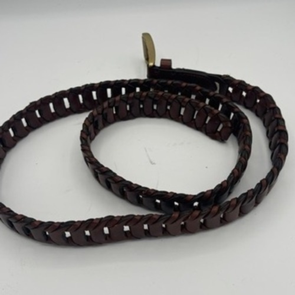 Cole Haan Woven Leather Belt Men Sz 44 Brown Braided Brass Buckle Casual - Picture 9 of 9